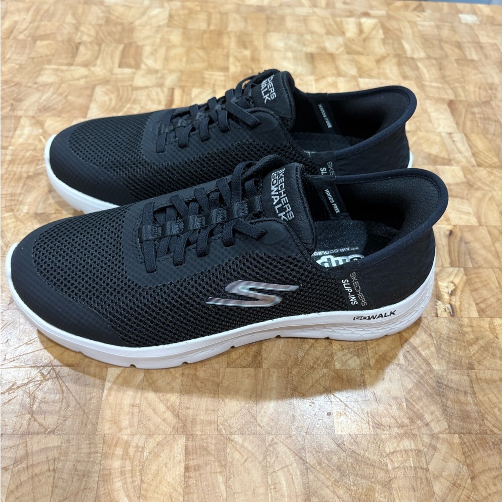 Skechers Black Knit Slip-On Athletic Sneakers with White Sole